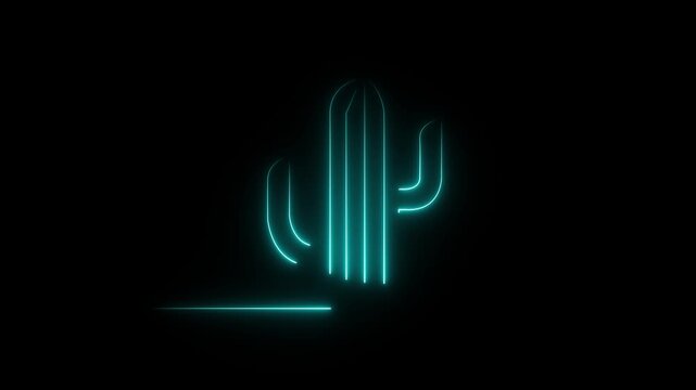 Glowing neon line Cactus icon isolated on black background. cyan flora, thorn saguaro potted plant, 4k loop..