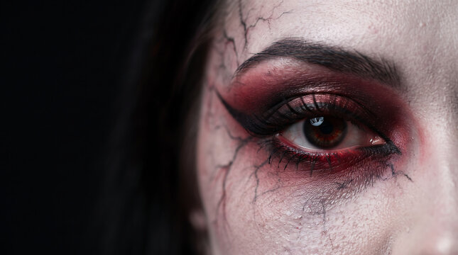 Cracked skin vein makeup close up demon eye halloween horror