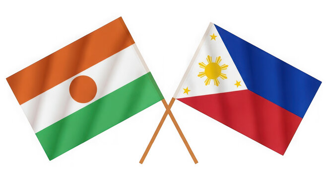 Crossed flags of niger and philippines waving together isolated on transparent background