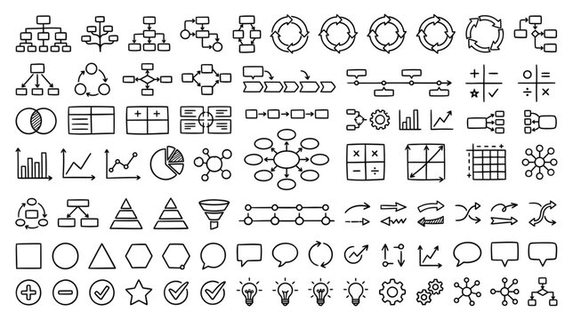 Hand-Drawn Business Flowchart and Diagram Icons Set