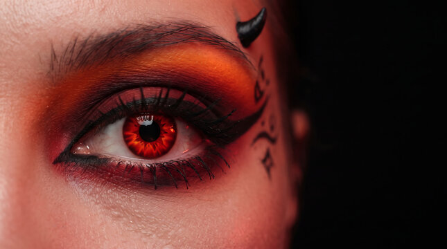 Devil eye with small horn and rune symbols halloween makeup