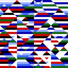 Obraz premium Abstract geometric pattern with vibrant diagonal stripes and overlapping circles in bold colors