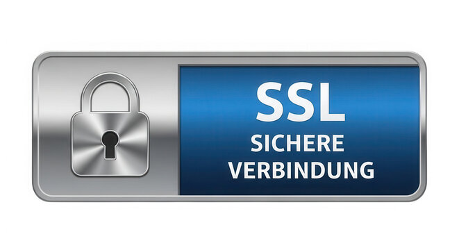 Blue glossy ssl secure connection button with a metallic padlock icon isolated on transparent background