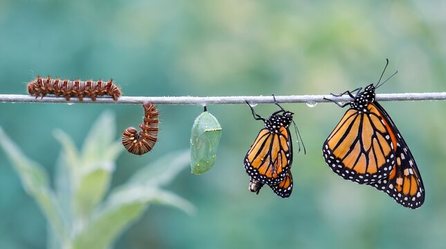 Butterfly Metamorphosis Stages Caterpillar Chrysalis And Monarch Butterfly Photo