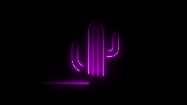 Glowing neon line Cactus icon isolated on black background. purple flora, thorn saguaro potted plant, 4k loop..