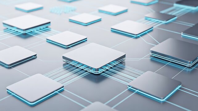 Futuristic layered digital network with interconnected platforms and data technology