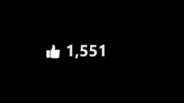 Animated like button counter 0-10K with transparent background, social engagement numbers overlay for video editing green screen stock motion graphics