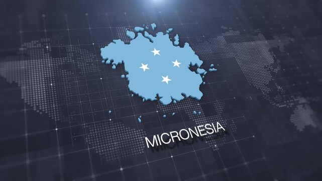 Micronesia map with national flag on digital world map background, geographic border, global political and international news concept