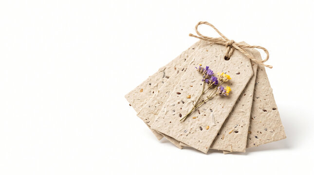 Plantable wildflower seed paper gift tags eco friendly stationery isolated on white background sustainable zero waste