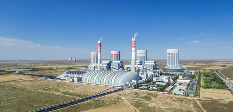 Close-Up Aerial View of Ultra-Supercritical Coal-Fired Power Plant on Sunny Day