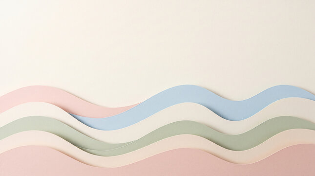 Pastel layered paper cut waves abstract 3d background with copy space for banner design