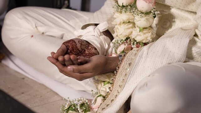 Close-up of Hands During Traditional Indian Wedding Ceremony