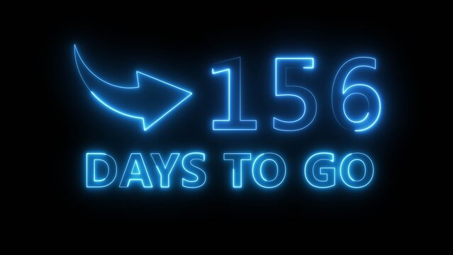 Neon blue light glowing arrow and countdown with number one hundred fifty six days to go.