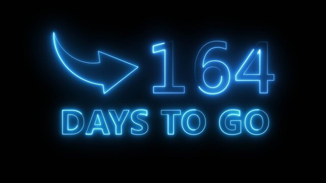 Neon blue arrow icon pointing towards number one hundred sixty four on dark background image.