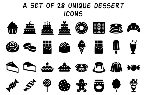 Sweet dessert and bakery pastry silhouette icon set vector illustration