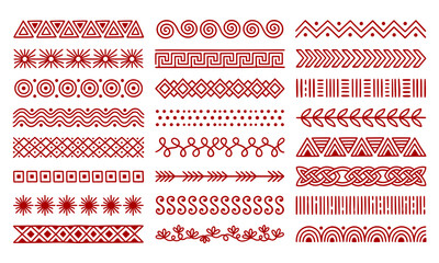Ethnic red geometric borders set, 24 tribal pattern dividers SVG, ancient greek and celtic line art ornaments for frames and invitations © Mrs