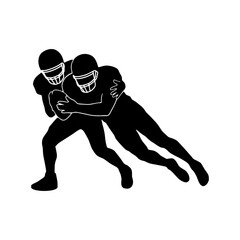 American football players silhouette, black and white sports vector illustration, football tackle action graphic for team logos