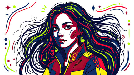 Vibrant Portrait of a Woman with Flowing Colorful Hair