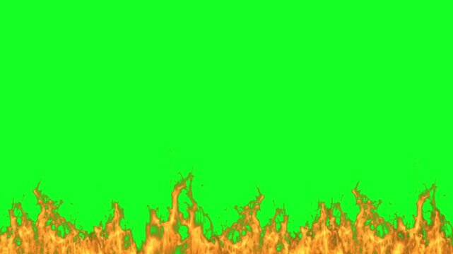 Realistic Fire Flames Burning Lower Border Line Animation on Green Screen Background