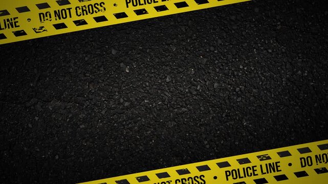 Police line do not cross warning tape frame with diagonal stripe lines on dark background 4K 60 fps