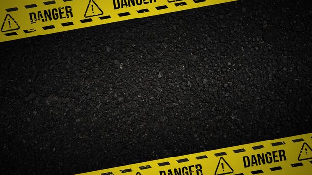 Danger tape overlay frame with danger skull exclamation icon and hazard stripes 4K 60 fps