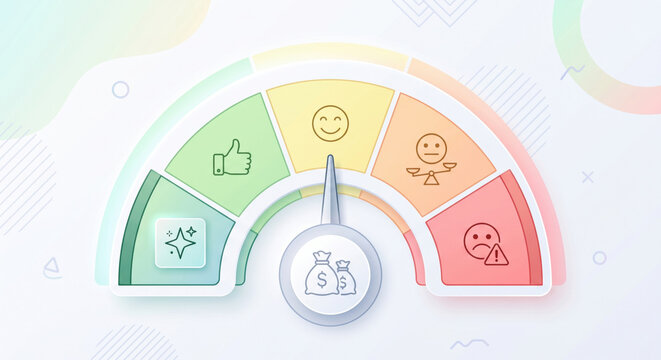 Color dial: credit score bands; subprime to prime; adverse action notice explains decline reasons.