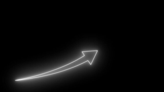 Glowing neon pink arrow business graph icon animation on black background.Interest rate and dividend concept