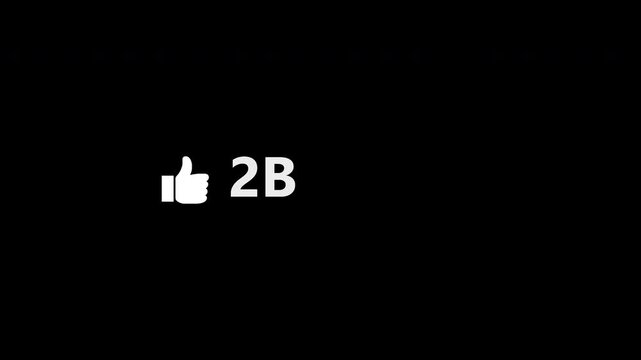Animated like button counter 0-10B with transparent background, social engagement numbers overlay for video editing green screen stock motion graphics