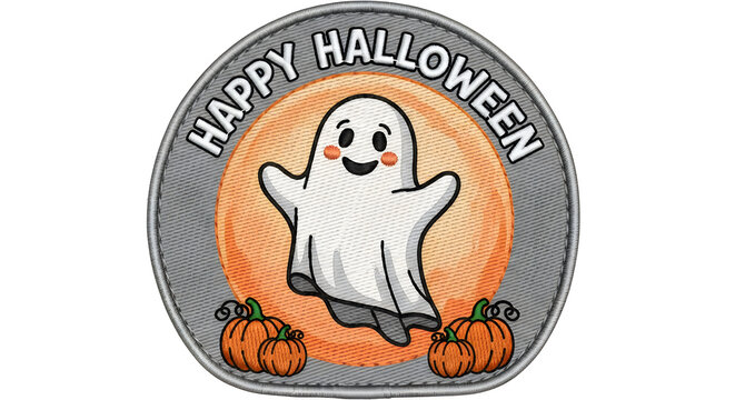 Cute cartoon ghost with pumpkins for a festive and fun happy hallowen celebration