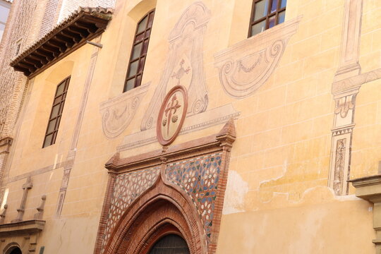 Front facade of the Church of Santiago Apostol in Malaga, Andalusia, Spain  