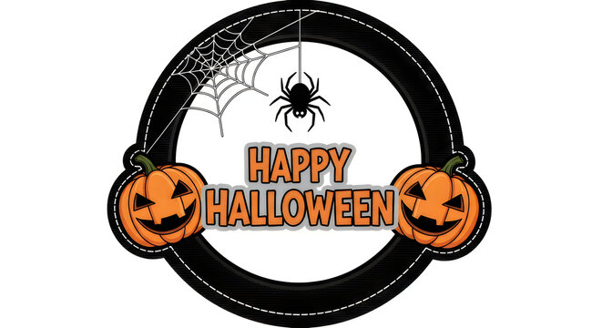 Decorative circular frame with pumpkins and spider for a festive hallowen holiday design