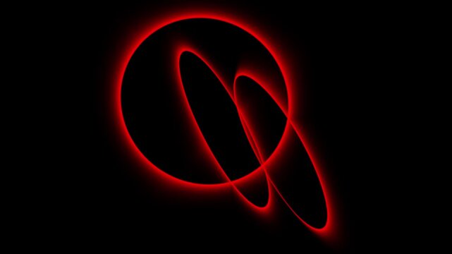 Abstract red glowing interlocking rings with neon light futuristic geometric energy motion loop background