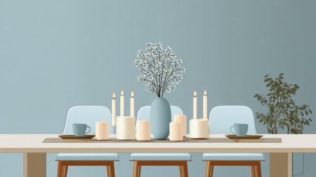 Elegant Dining Table Setup with Floral Centerpiece and Candles