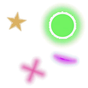 Halftone circular shape with star and abstract stroke as isolated element