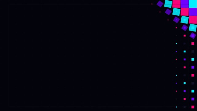 Digital Abstract Pixel Wave Transition with Neon Square Particles on Black Background for Modern Video Projects