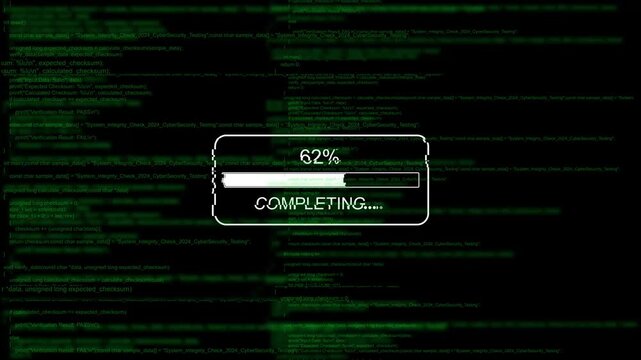 Digital progress bar loading on green matrix code background, for cybersecurity and, software development