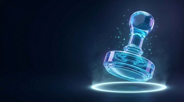 Futuristic digital hologram of an office rubber stamp with hologram authentication technology futuristic wireframe innovation structure geometric creative