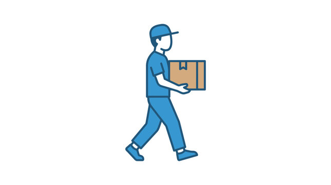Kurir Pria Berjalan Membawa Paket Kotak Karton Ilustrasi Flat Design