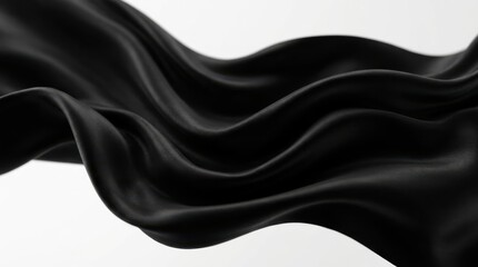 Fototapeta premium Elegant black silk fabric flowing in soft waves isolated on a white background
