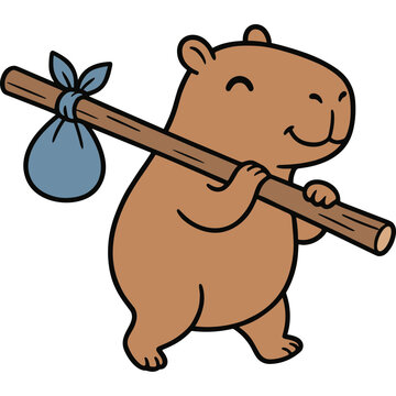 Adorable Cartoon Capybara Traveling with a Bindle Stick and Bundle Illustration for Adventure Concept