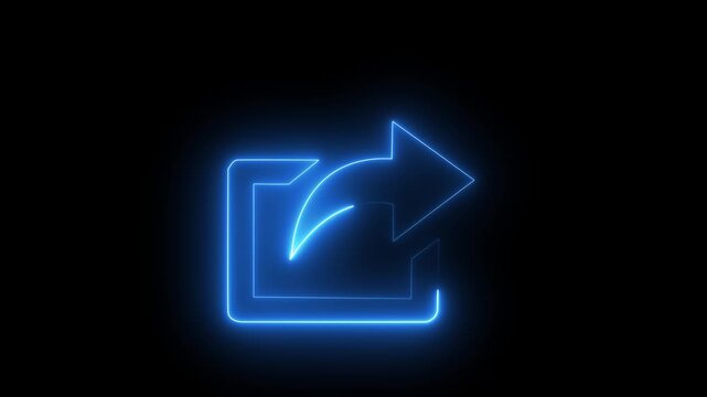 Glowing Blue Neon Share Icon Animation on Black Background, Social Media File Sharing Symbol