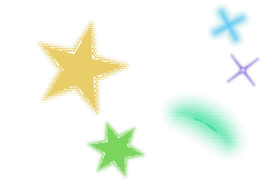 Abstract background with colorful stars and halftone dot patterns isolated on a white background