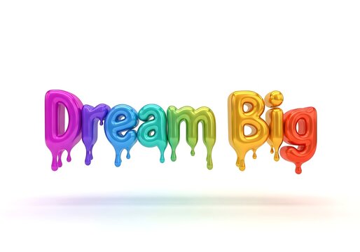 Colorful dripping paint text that says dream big in a vibrant, artistic style