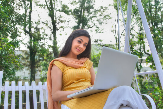 Woman working on a laptop
