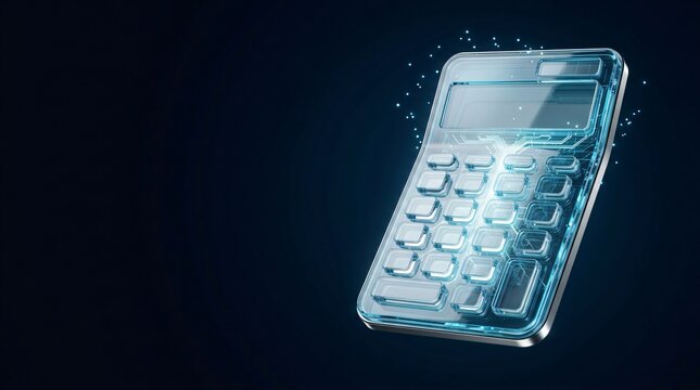 Glass calculator floating in dark background with calculator calculation transparent accounting business investment counting background professional analysis