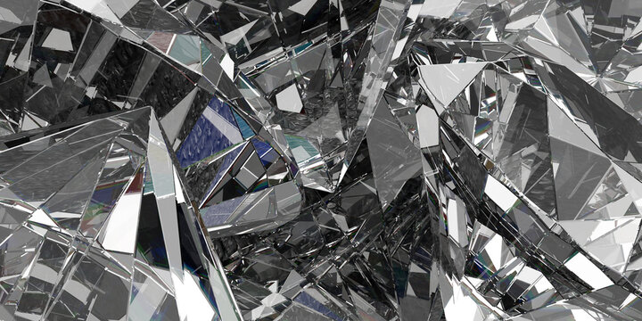 shattered glass 3d illustration with sharp monochrome polygon shapes