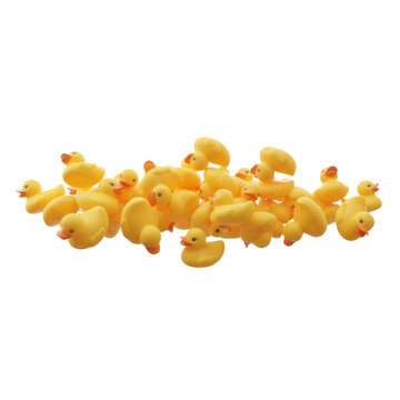 Group of Many Yellow Rubber Ducks Bath Toys