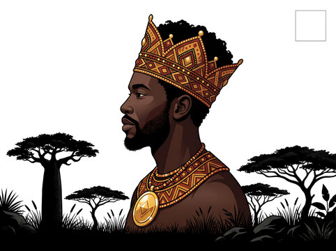Elegant Vector Poster of a Man with Crown and African Savanna Silhouette