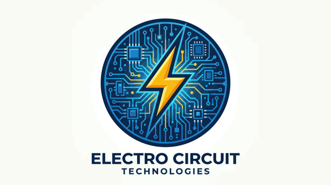 Circuit board lightning bolt logo for electro technology brand.