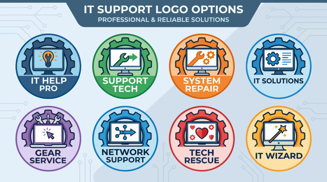 IT support and tech service circular logo set.